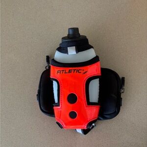 Fitletic HydraPocket Handheld 12 oz Water Bottle Carrier Orange & Black
